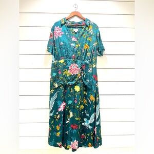 Anthropologie Green Floral Midi Dress